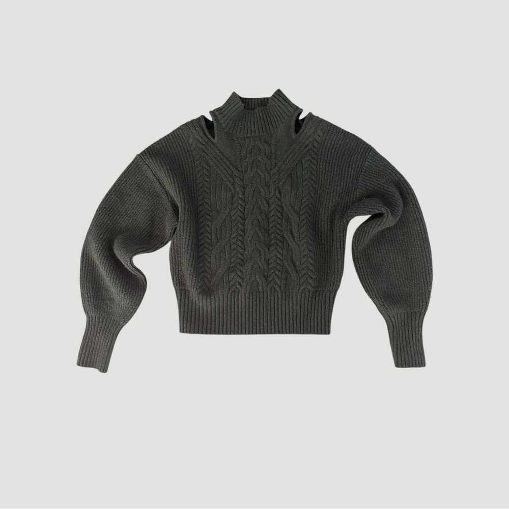 Minimalist Cottagcore Express Conscious Edit Cable Knit Sweater in Olive Green